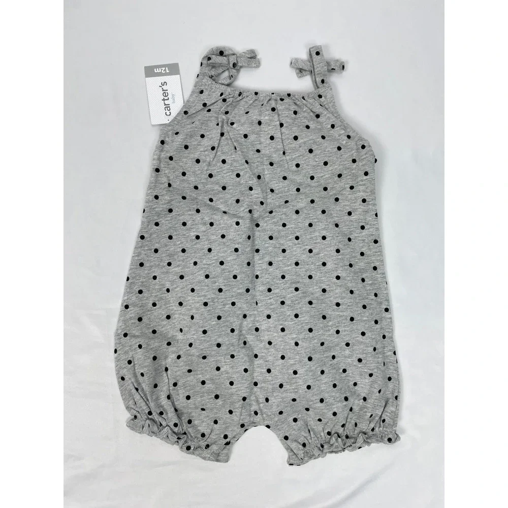 Carter's Baby Girl 12 months Gray Black Dotted Romper Sleeveless One Piece